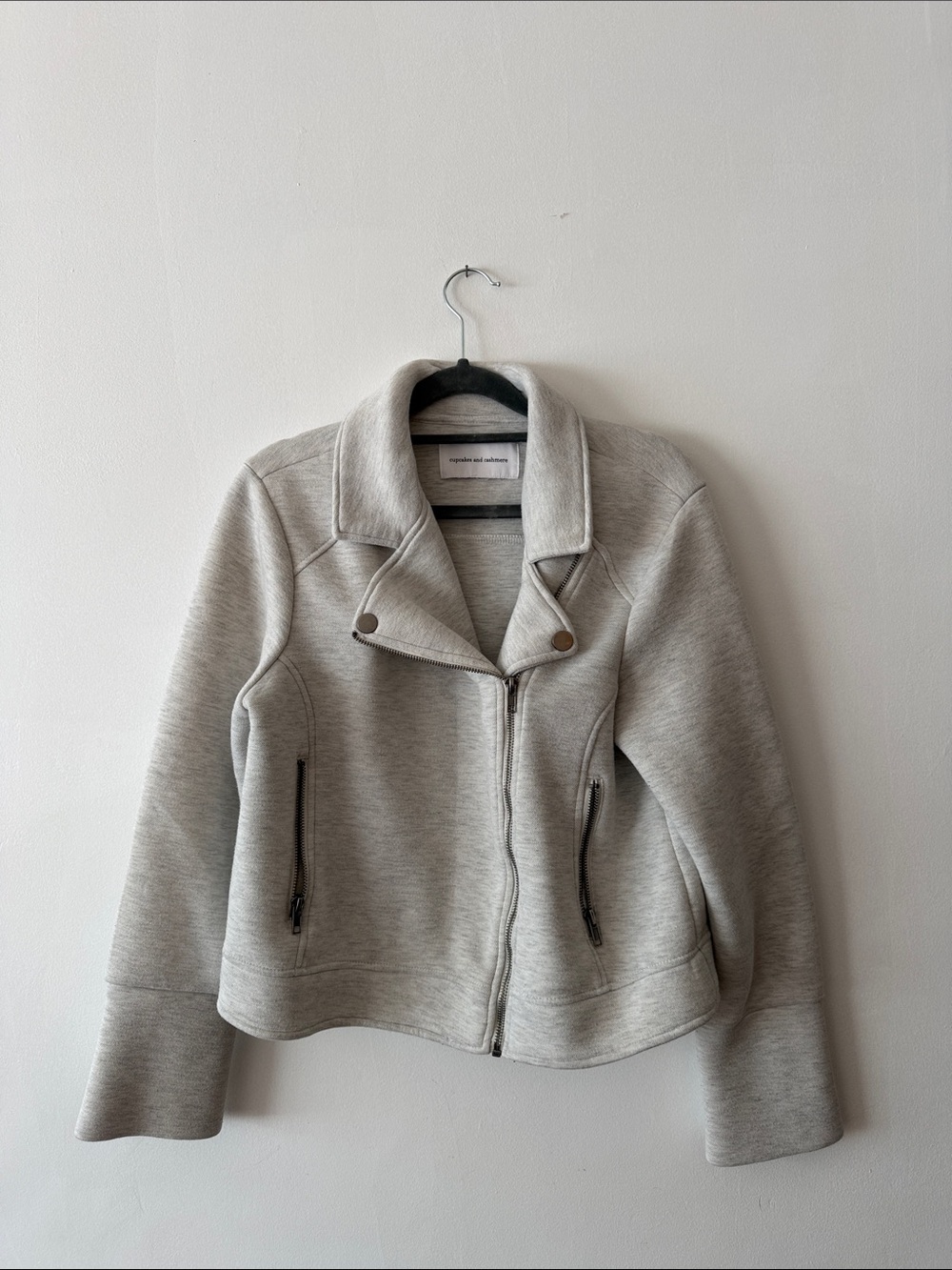Anthropologie cupcakes & cashmere Light Gray Moto-Inspired Sweatshirt Jacket M